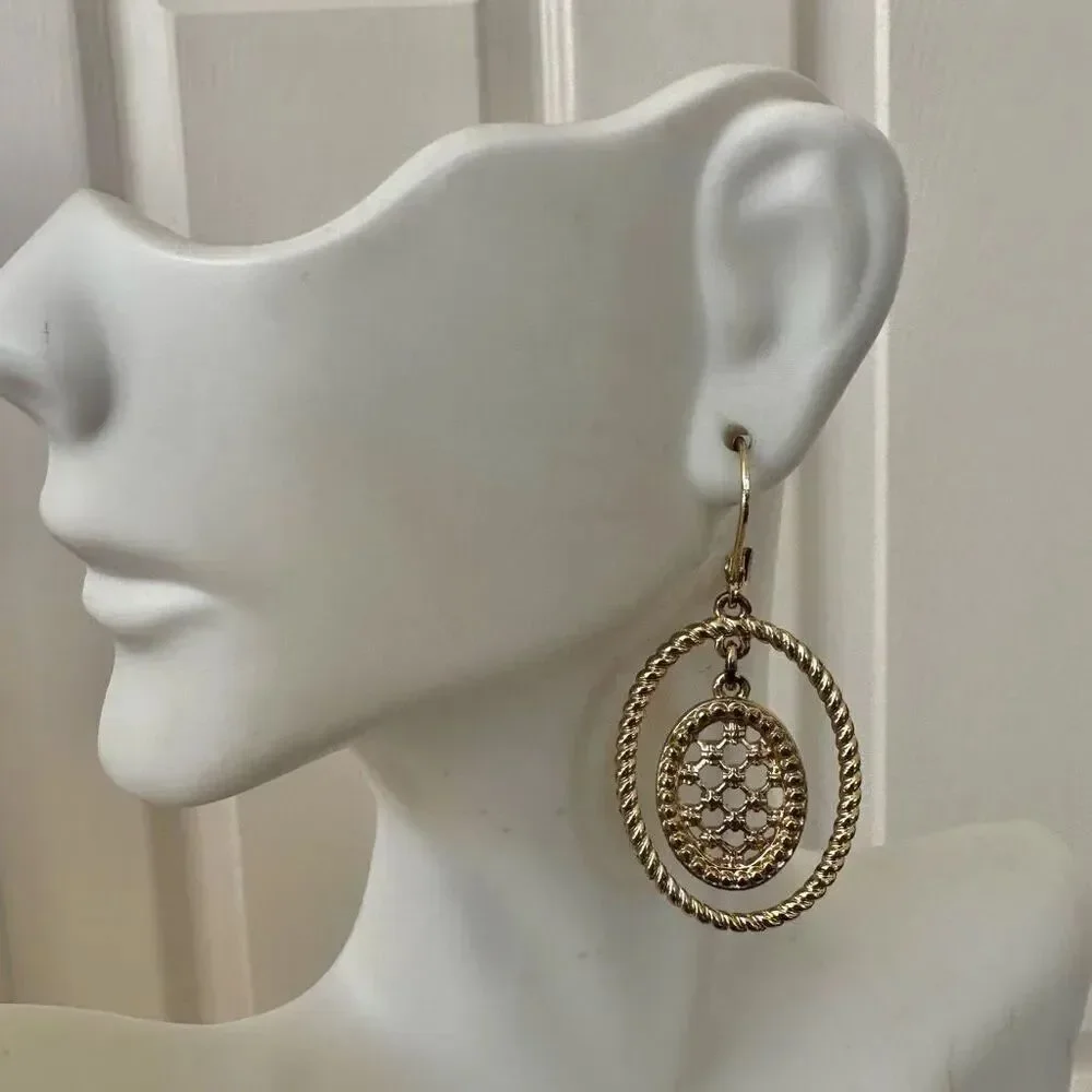 Gold tone oval earrings